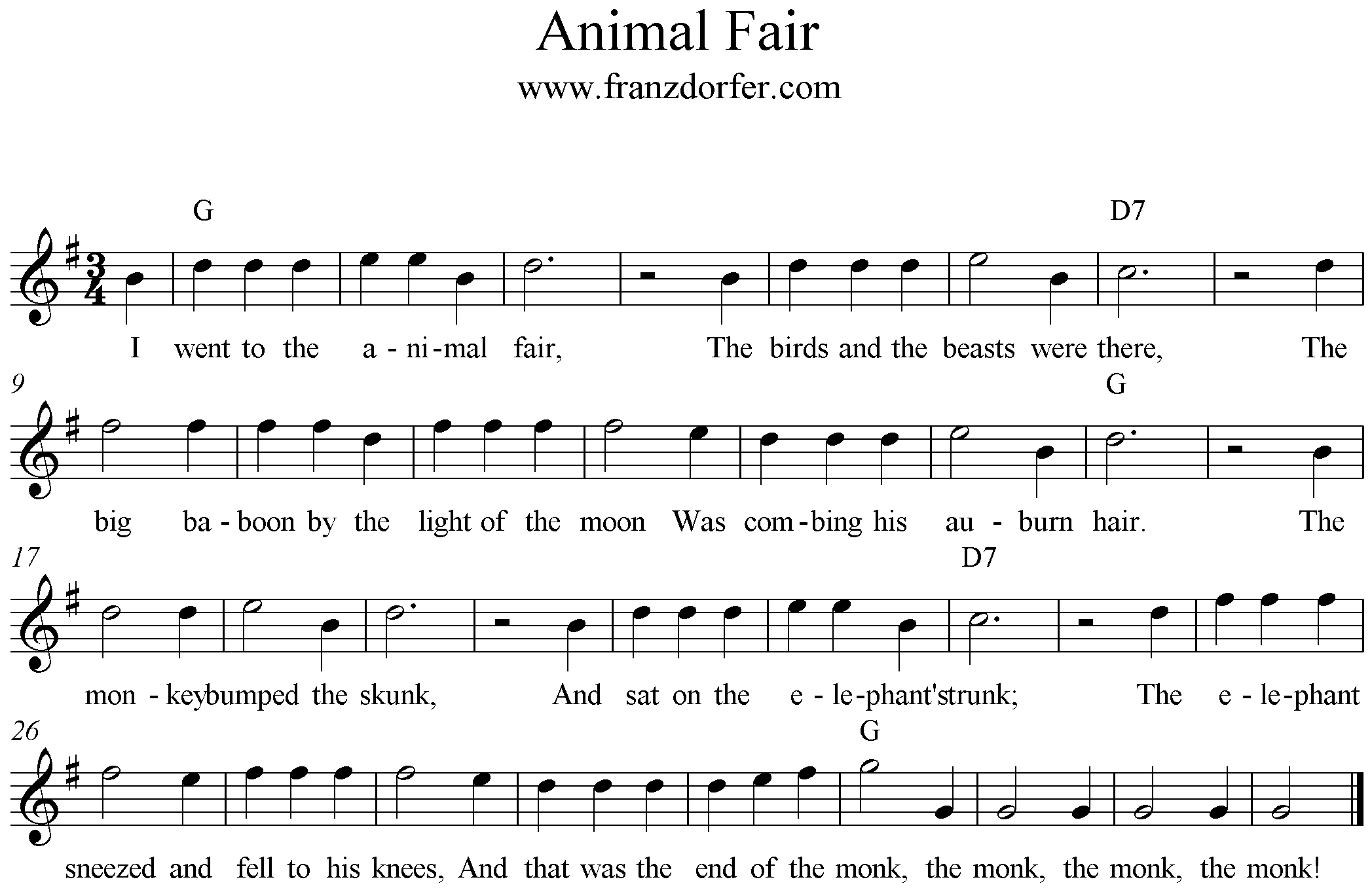 freesheet music Animal Fair